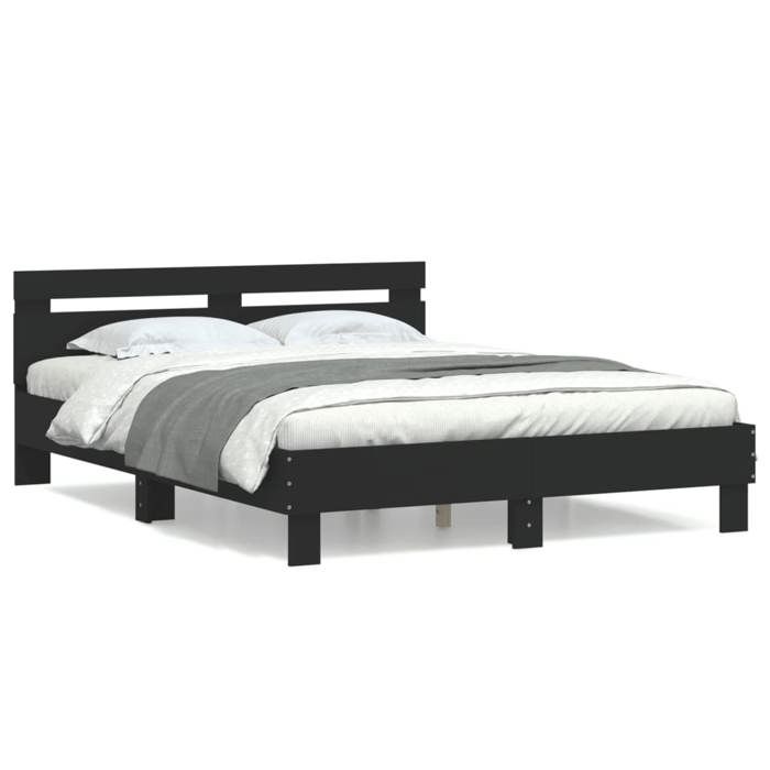 VidaXL Bed Frames with Headboard, Double Bed with Slat Base, Adult Bed, Bedroom Furniture, Modern, Black 140x200 3207421