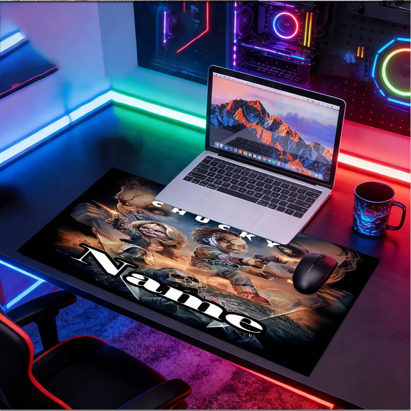 Custom Name Personalized Bride of Chucky Pattern Mousepad, Laptop PC Desk Mat, Decorative Desk Mat for Home Keyboard Pad Gift