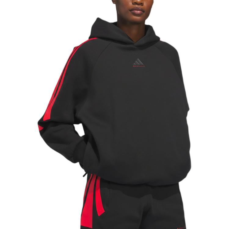 adidas Basketball Fleece Hoodie Black Red Unisex JZ7938