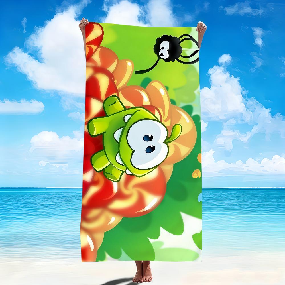 

1pc cute frog cartoon game funny face o-Om Nom soft Beach Towels Trip Towel swim Summer Holiday Vacation bathing Pool Camp Gift W30*H60(CM)