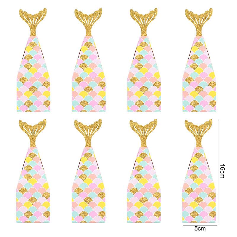 10Pcs Mermaid Tail Paper Candy Box Gift Bags Popcorn Boxes Kids Little Mermaid Birthday Party Decoration Baby Shower Supplies