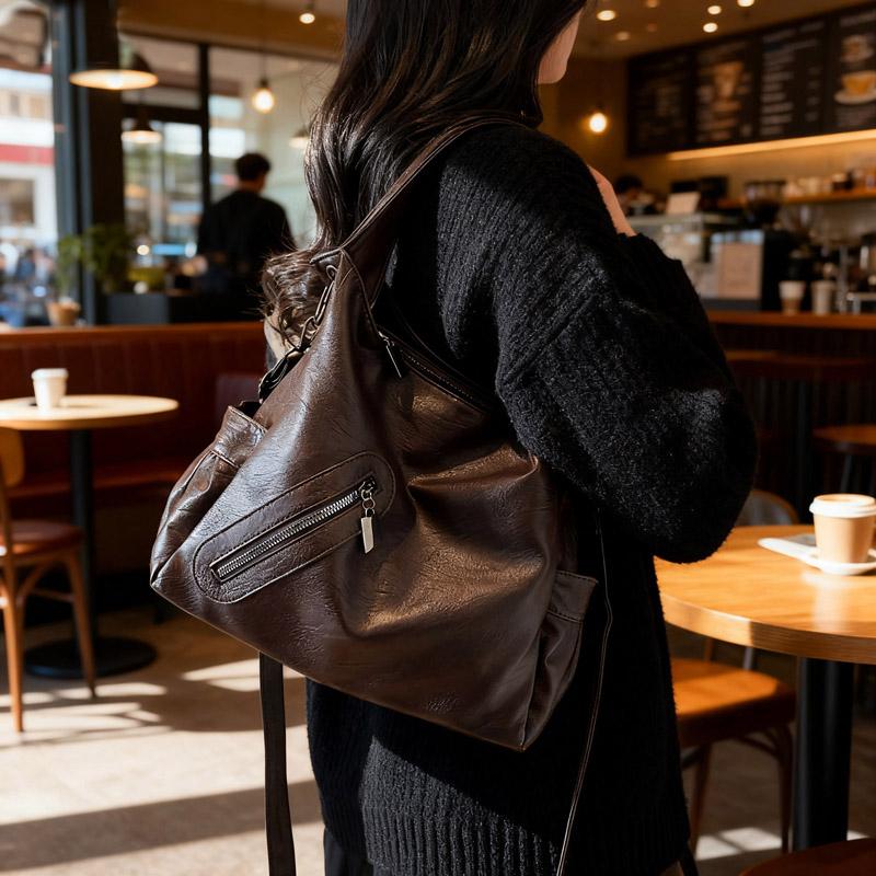 Damska skórzana torba tote w jednolitym kolorze, modna torba crossbody na jedno ramię, torebka codzienna o dużej pojemności, prosta codzienna torba na jedno ramię