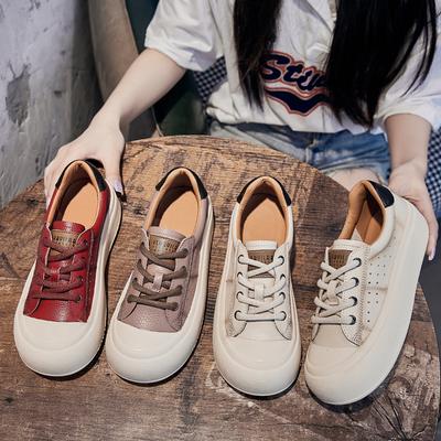 Spring and Summer New Retro Literary and Handmade Leather Hollowed-out Board Shoes Women's Ugly and Cute Casual Women's Shoes Platform Bread Shoes