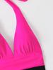 2025 Stylish European & American High-Waisted Backless Color Block One-Piece Swimsuit