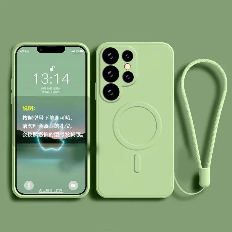 

Жидкий силиконовый чехол Magsafe для Samsung Galaxy S25 S24 S23 S22 Ultra Plus FE A55 A15 A35 4G 5G Магнитный чехол для беспроводной зарядки For S21