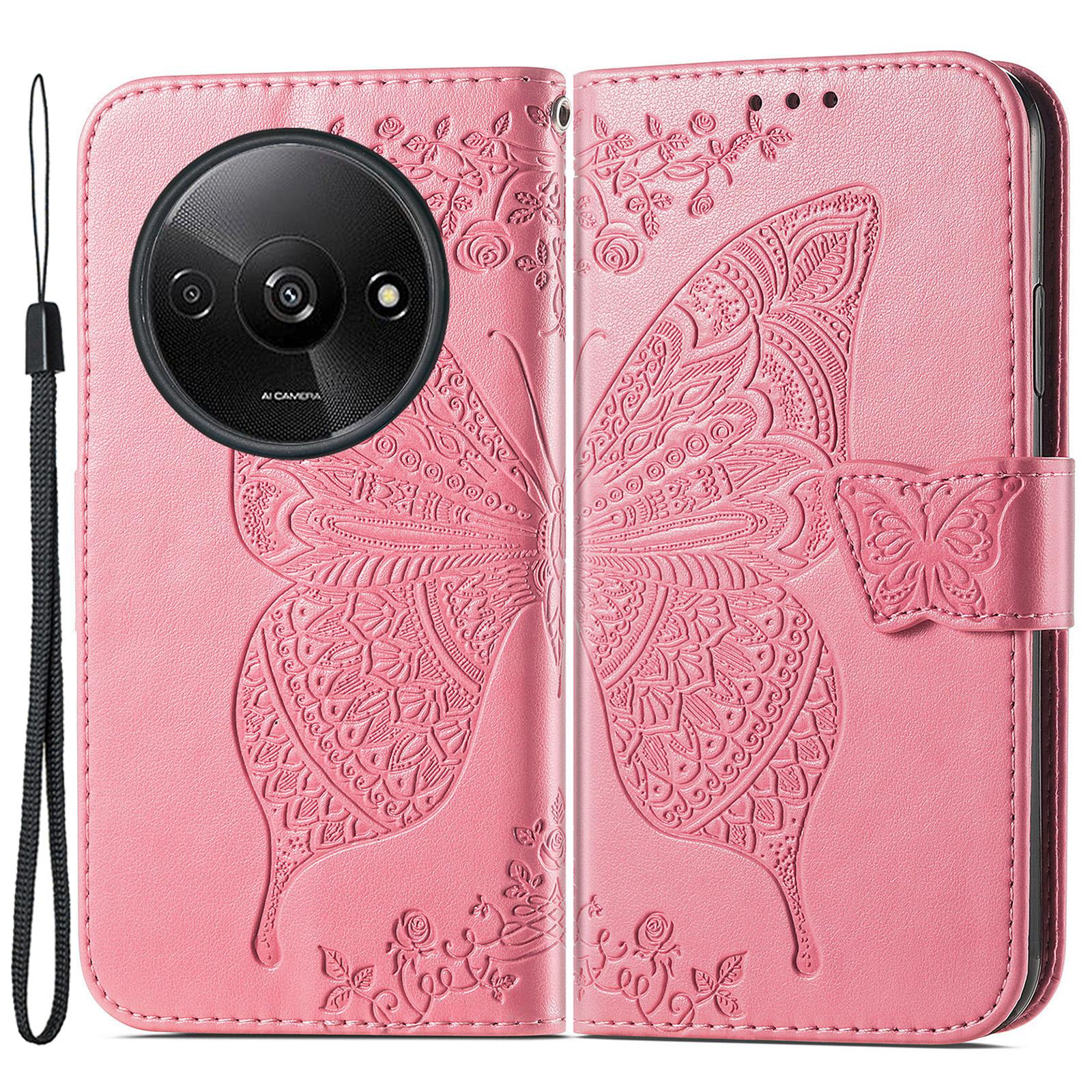 

Для Xiaomi Redmi A3/Poco C61 4G Чехол-подставка для мобильного телефона с тисненым узором из ПУ кожи Pink