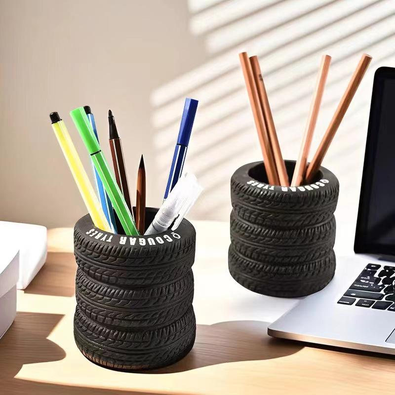 1 pcs Creative Tire Shaped Design Pen Holder Office Desktop Ornament and Multifunctional Organizer for Students and Home Decor