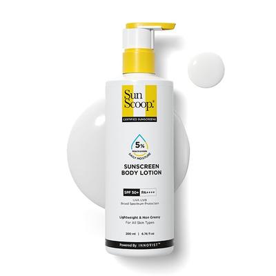 SunScoop 5% Niacinamide Crema Solare Idratante Quotidiana per il Corpo SPF 50+ PA++++ Ampio Spettro| Testato In-Vivo| Idratazione 24 Ore| Non Grassa| No