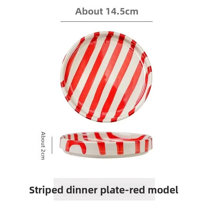 Colorful Ceramic 6inch Striped Plates – Handcrafted Dinnerware for Kitchen, Home Decor, Dessert, Salad, Party Use