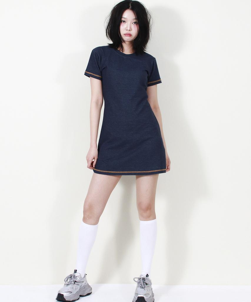 Deumakeu Girly Chic Stitch Mini Dress Navy