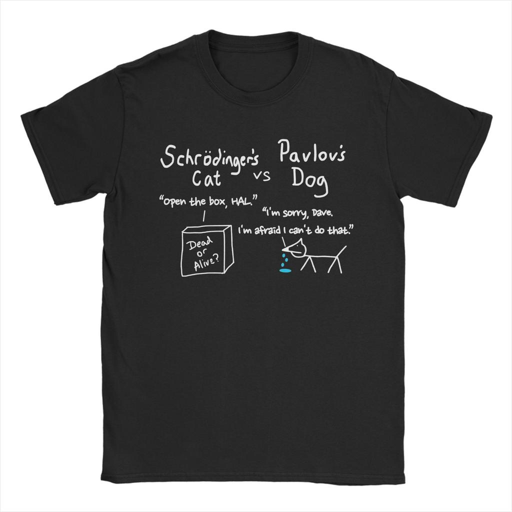 Vintage Schrödinger's Katze und Pawlows Hund T-Shirts für Herren O-Ausschnitt 100% Baumwolle T-Shirts Kurzarm T-Shirts Sommeroberteile
