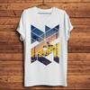 Geometrisches Sonnenuntergang Sonnenaufgang Palm Beach Lustig Natur Stil T-ShirtWeiß Lässig Kurzarm Unisex T-ShirtAtmungsaktiver Druck