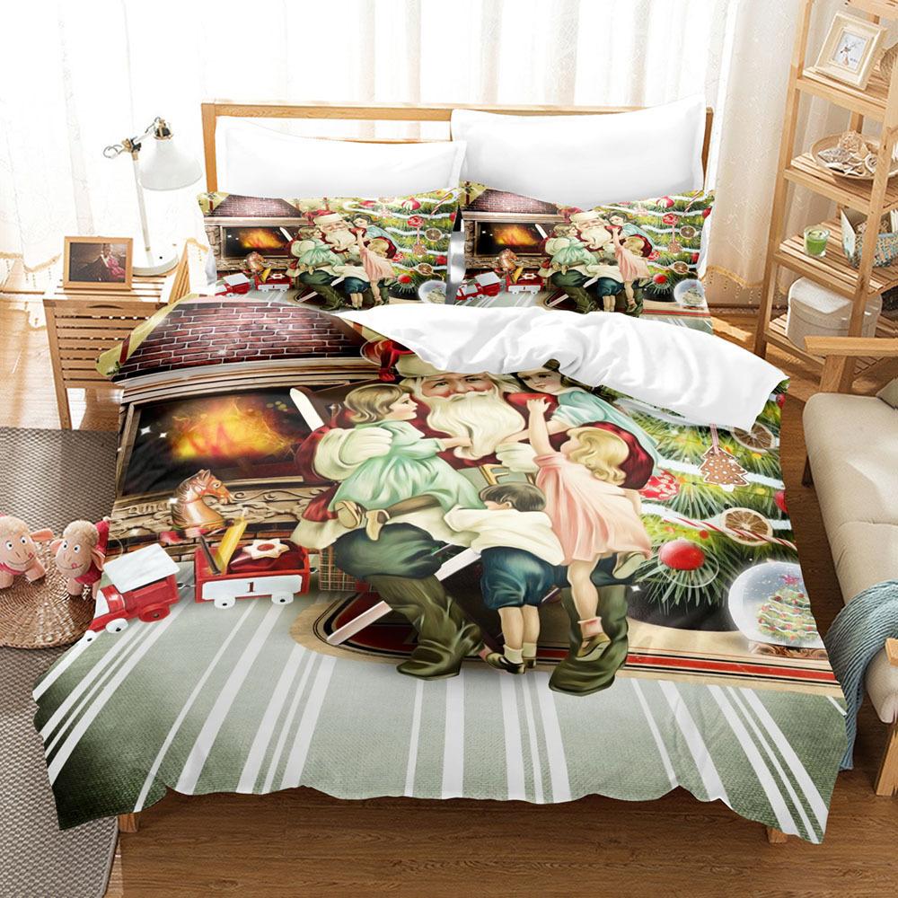3D Digital Printing Three-Piece Set, Santa Claus 3D Printing Bedding Set