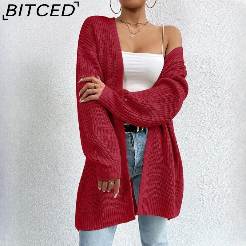 BITCED Autumn/Winter Oversized Mid-Length Cardigan Knitwear V-Neck Solid Colour Knit Top