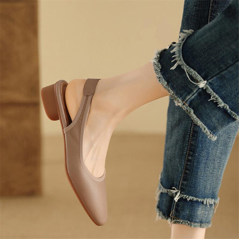 Fashion New Genuine Leather Sandals Sheepskin Summer Sandals Cover Toe Low Heel Sandals for Women Chunky Heel Shoes Sandalias De Mujer