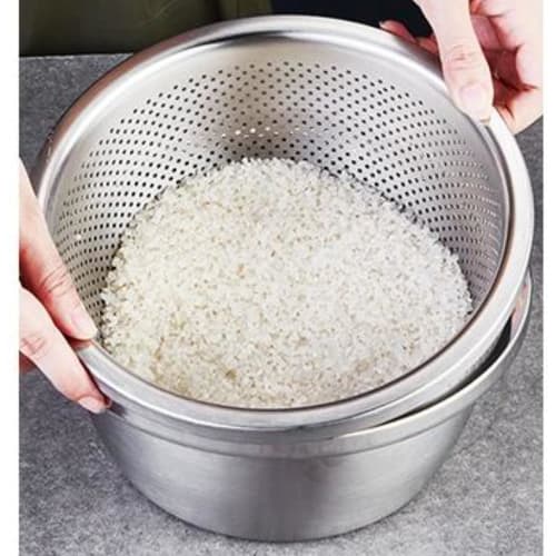 Stainless steel colander bowl, rice washing bowl, rice drainer, rice strainer, all-purpose bowl, tabletop colander set, non-clogging perforated coland