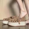 French Retro Straw Thick-soled Roman Sandals Women's 2025 Summer New Fashion Versatile Hollow One-word Sandals
