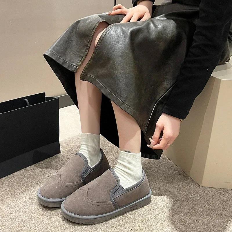 Fashion Round Toe Shoes for Woman Elegant With Low Heels Fashion 2024 Women's Snow Boots Plush on Offer Large Size Warm New Rock Gyaru