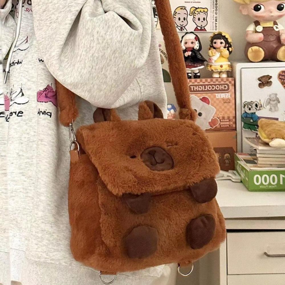 Animal Cartoon Capybara Plush Backpack Big Capacity Capybara Plush Bag  Female Lady Girl