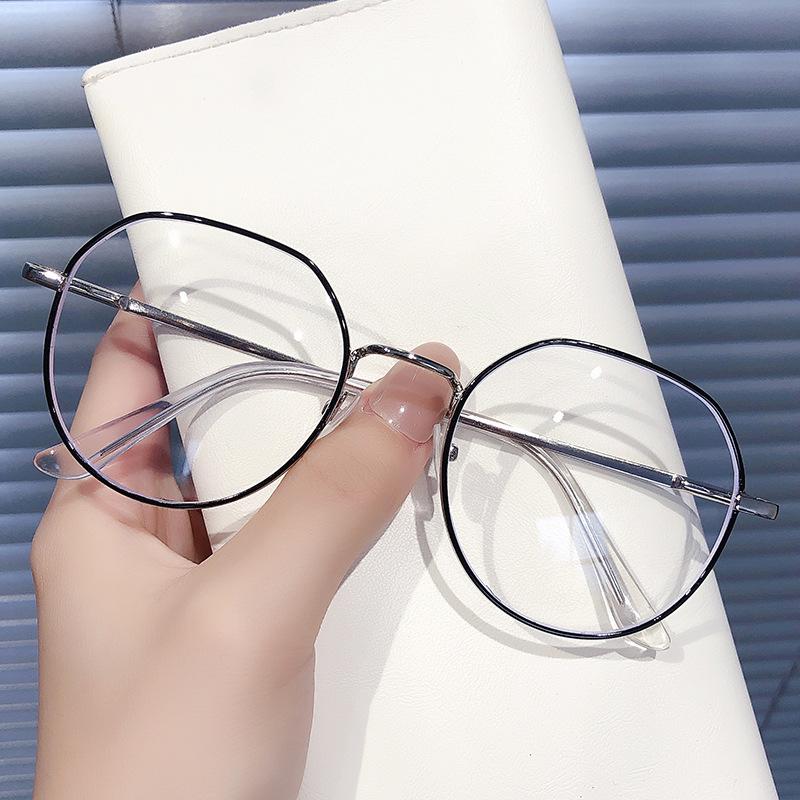 New Clear Glasses Women Polygonal Metal Frame Eye Glasses 0 Flat Mirror Girls Eyewear Anti Blue Light Glasses Fashion Eyeglasses