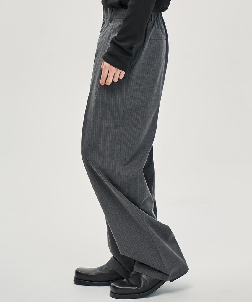 PRAIRIE Double-Pleated Pinstripe Wide Slacks (Gray)