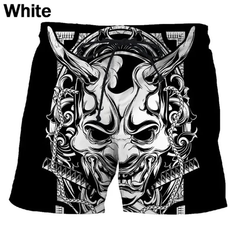 RETRO Vintage Japanese Samurai Mask Ghost Boxing Muay Thai Kickboxing Shorts 3D Print Training Unisex Men Women Quick Dry Fitness Gym Sport Workout