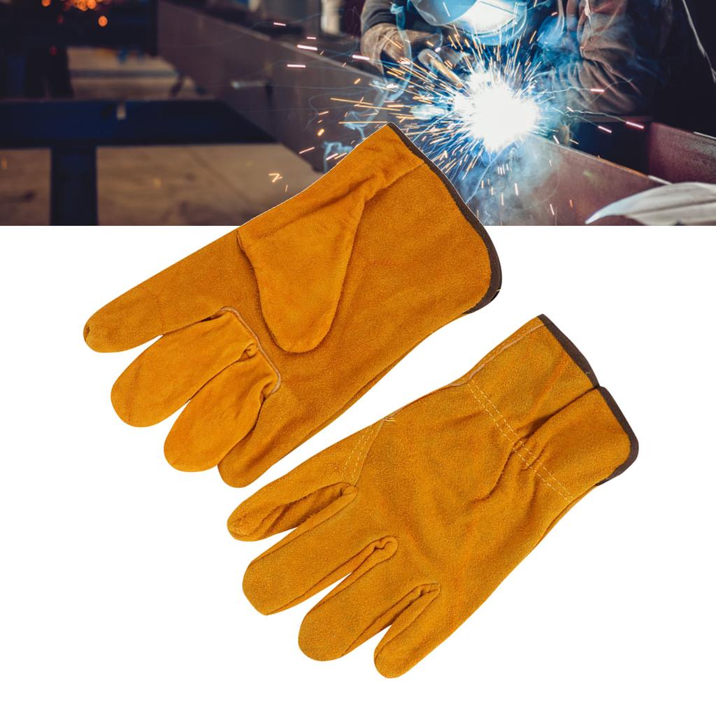 Utility Work Gloves Cowhide Leather Heat Resistant Gloves Protective Working Gloves for Driver Welder Yellow