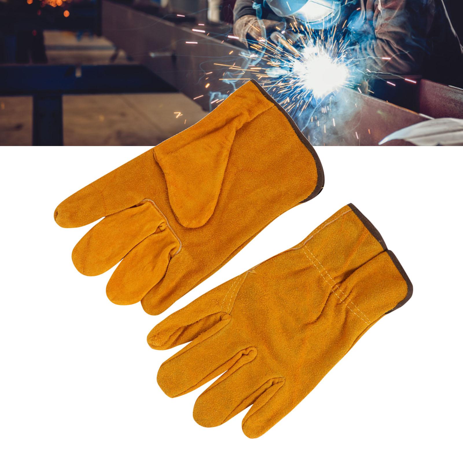 Utility Work Gloves Cowhide Leather Heat Resistant Gloves Protective Working Gloves for Driver Welder Yellow Cowhide