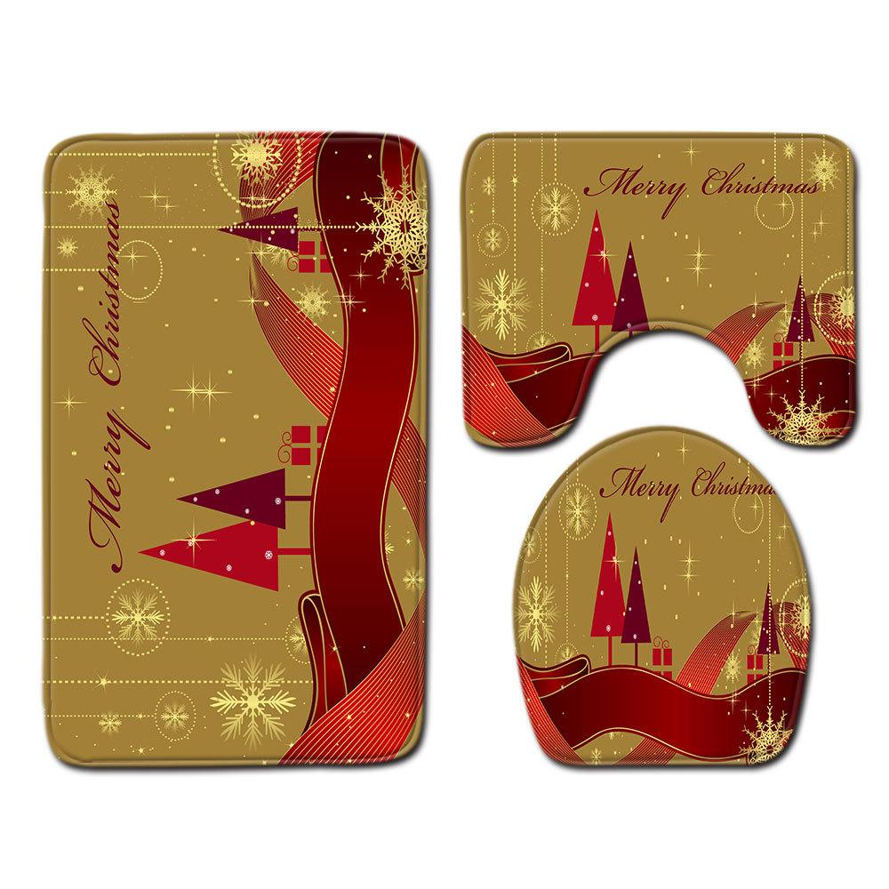 Christmas Bathroom Floor Mat Toilet Three-Piece Set