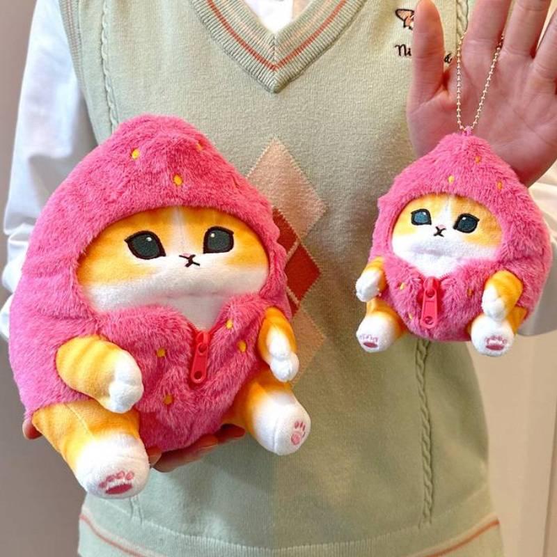 New Cute Cat Plush Toy Strawberry Cosplay Stuffed Animal Doll Bag Pendant Gift For Girls