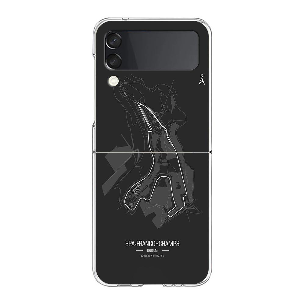 

Phone Cover For Samsung Galaxy Z Flip 6 5 4 Case Transparent For Samsung Z Flip 3 Hard PC Foldable Shell F1 Race Track Prints Samsung Z Flip