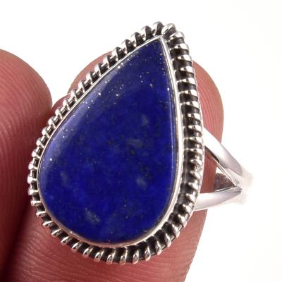 Natürlicher Lapislazuli Edelstein Handgefertigt 925 Massiver Sterling Silber Ring S.9 E4P11
