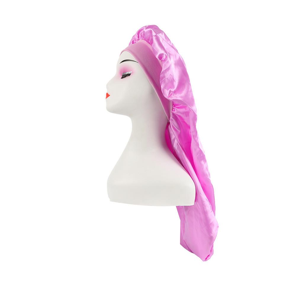 Long Large Satin Nightcap With Solid Color And Loose Tight Strap Sleeping Use