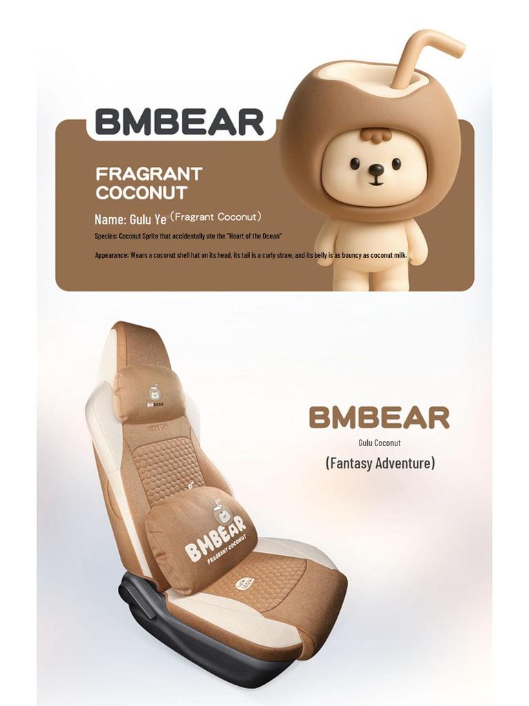 BYD Seagull Cotton & Linen Car Seat Cushions - Full-Coverage, Breathable, Cute Cartoon Design, Perfect for Women, All Seasons.