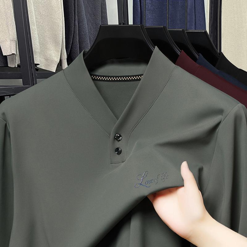 

Качественная мужская футболка с V-образным вырезом от люксового бренда, осенняя мода, однотонная с принтом, длинный рукав, удобная, повседневная, универсальная, мужская одежда, топ M