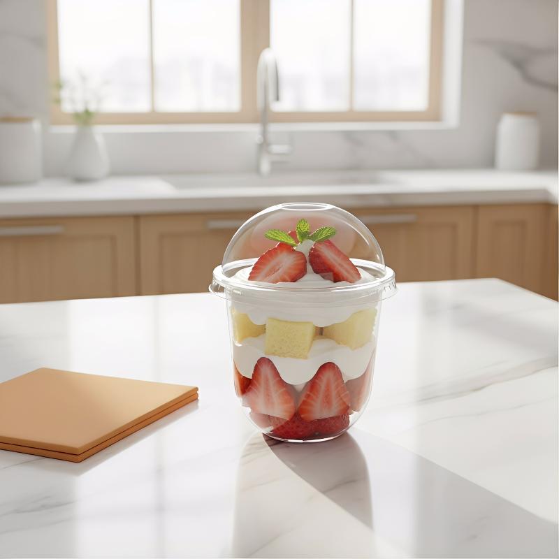 50Pcs Disposable Salad Cup 250/300/360/500ML Transparent Dessert Yogurt Cups Bowls Container With Lids For Ice Cream Cupcake