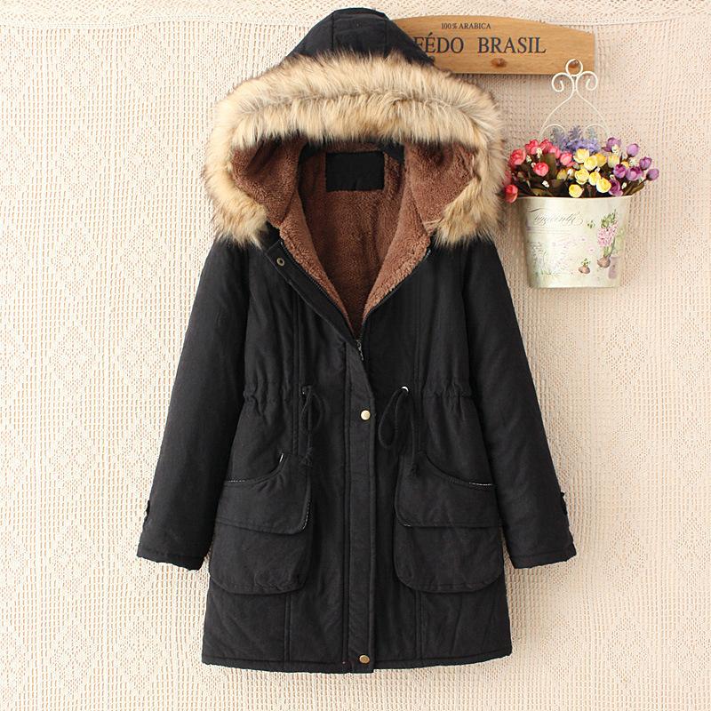 Women s Mid-Length Hooded Parka with Faux Fur Trim S чёрный