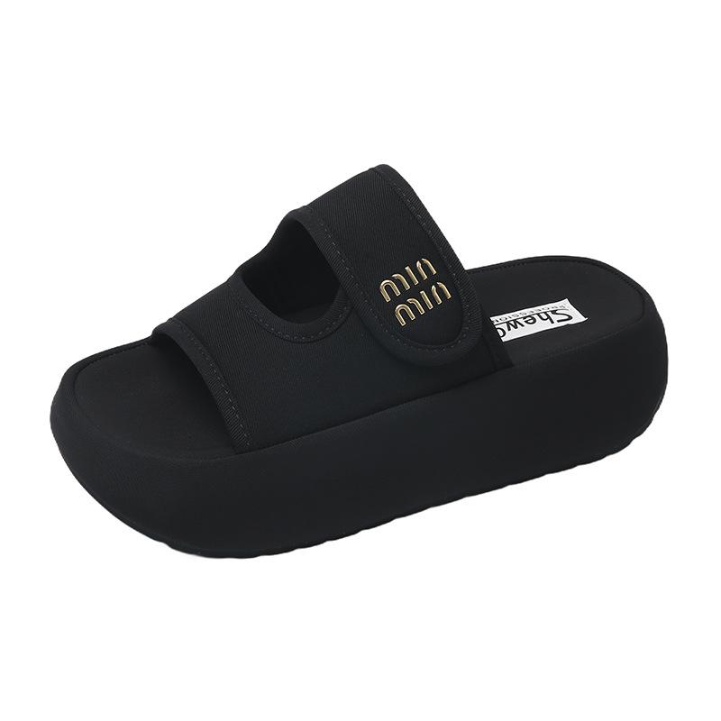 Summer Wear Small Height-increasing Thick-soled Slippers Women 2025 New Velcro Cool Slippers Wear Beach Flip-flops