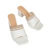New women's shoes fashion one-word thick heel knitted wool high heel square head cool slippers