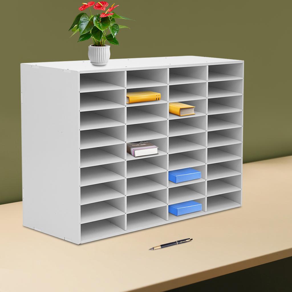 36-Slot White Desktop File Organizer, Modern Rectangular Office Mail Sorter, Large Document Holder, 80kg/176lbs Load-Bearing