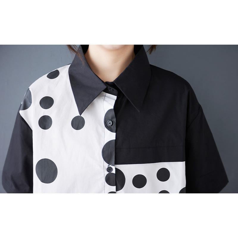 DIMANAF 2025 Plus Size New Summer Blouse Short Sleeve Vintage Polka Dot Printing Casual Women Loose Tops Shirts