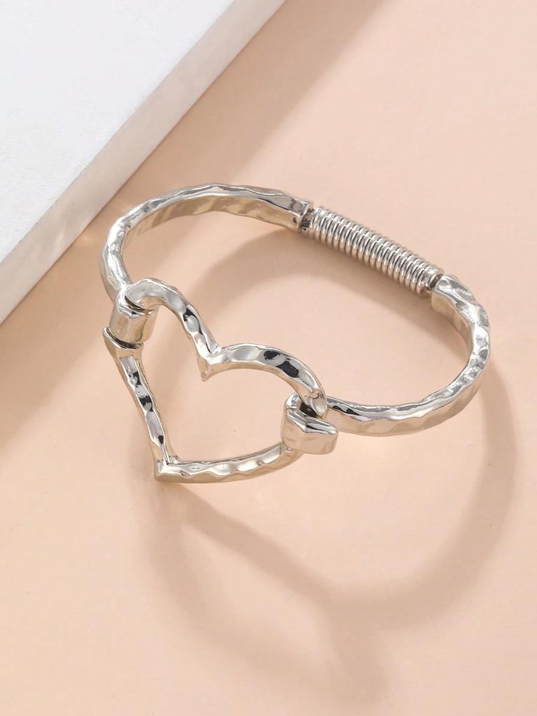 1 piece European and American style fashion alloy open heart bracelet for women, Valentine's Day, Mom, Mother's Day, gift