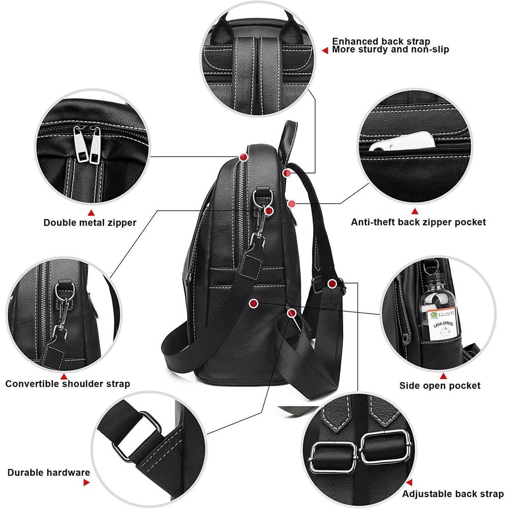 Premium Leather Convertible Backpack Handbag Sling Bags for Women