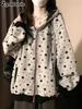 Street Style Star Printed Hoodie Sweatshirt for Women Spring New Loose College Style Zipper Open Cardigan Top