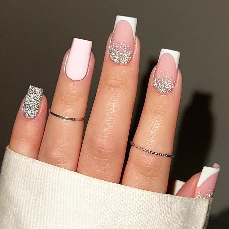 

Chinese-Style French Glitter Sequin Removable False Nails