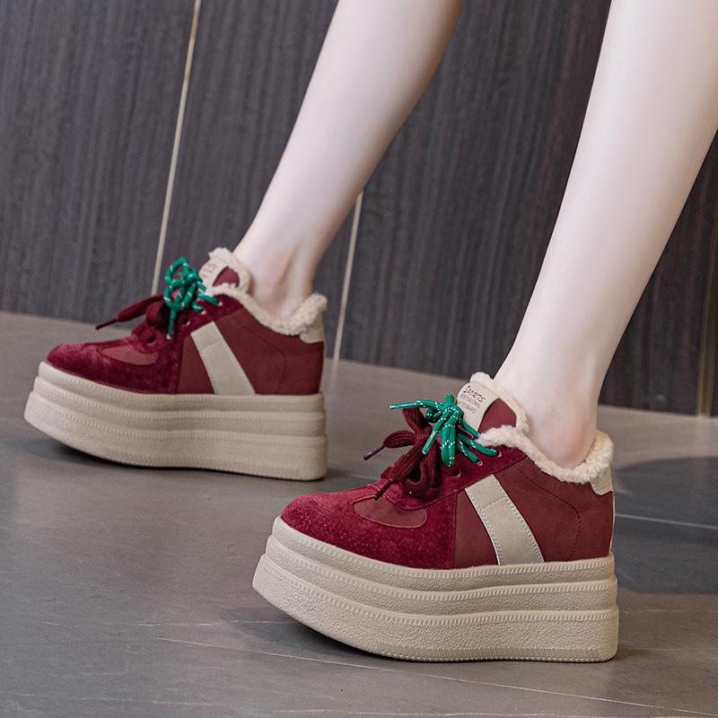 9cm Fashion Casual Sports Snow Boots Women Genuine Leather 2025 Winter New Fluff Warm Women's Platform Ankle Boots Sneakers