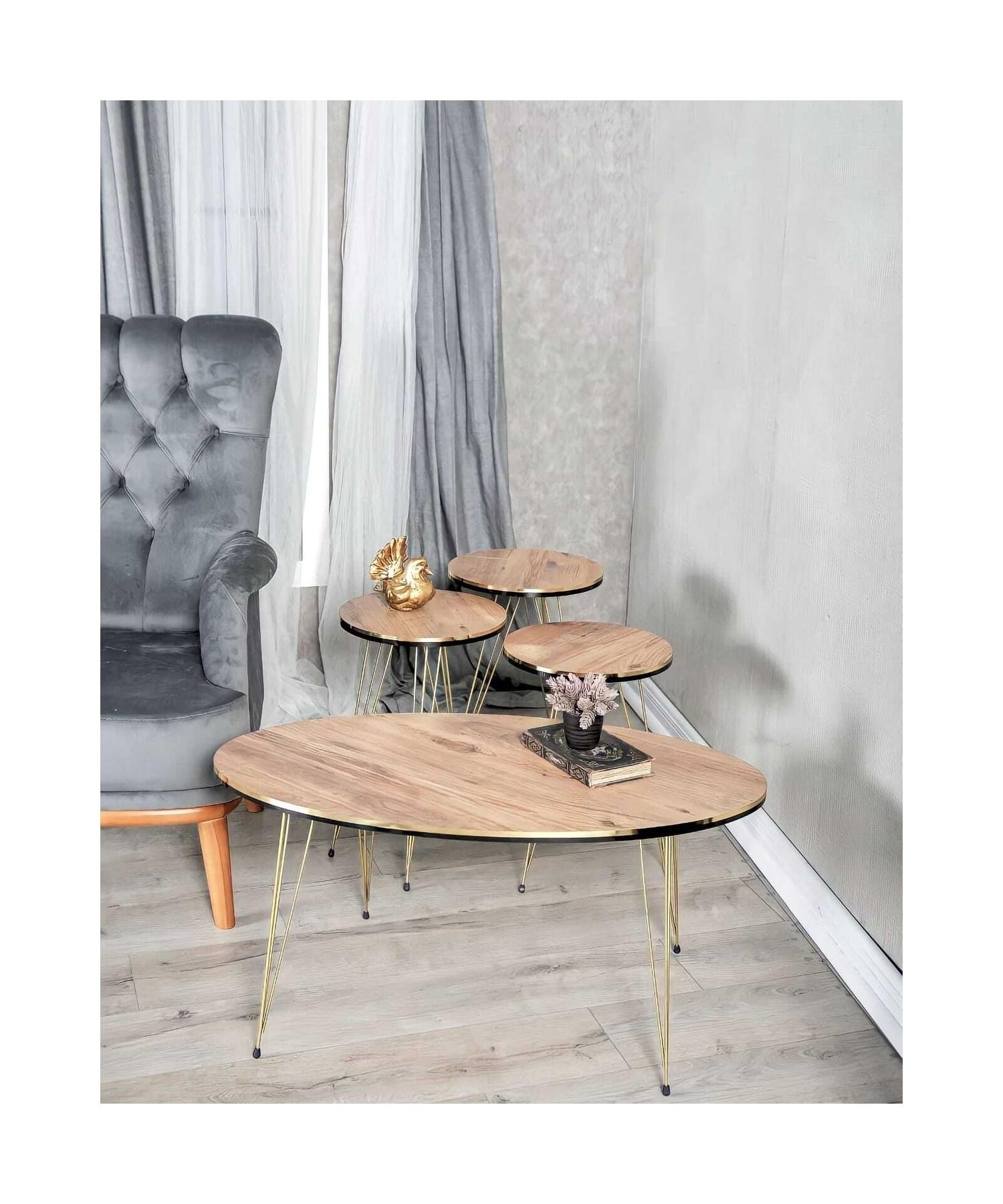 

Nesting Table And Center Table Walnut Set Gold Wire Leg