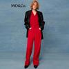 MO&Co. Women's Faux Leather Padded Shoulder Blazer