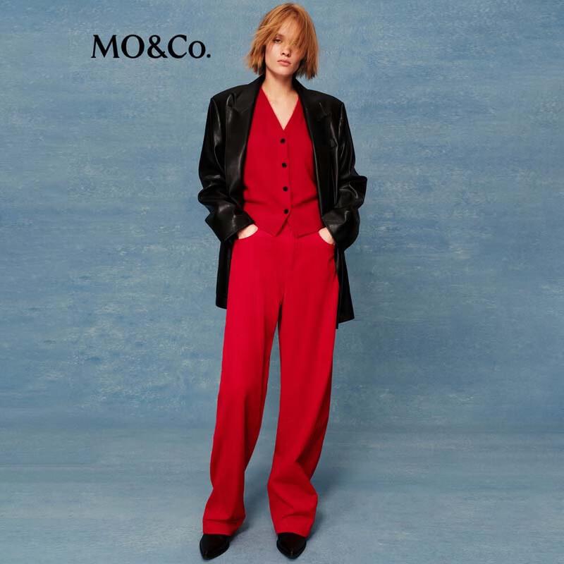 MO&Co. Women's Faux Leather Padded Shoulder Blazer