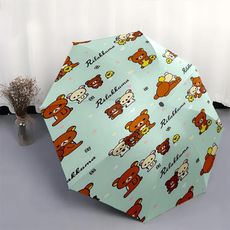Rilakkuma,San X Automatic Folding Umbrella Simple 8 Rib Design, Bright Cartoon Pattern, Durable Iron Frame, Suitable For Travel, Outdoor, Be